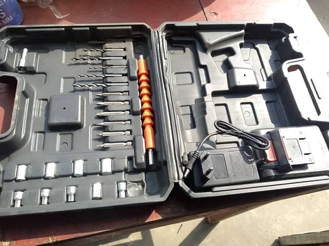 Drill and driver accessory set, bits, sockets and flexible shaft, cased