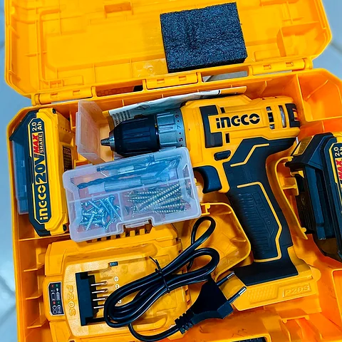 Ingco 20 V cordless drill driver kit, 2.0 Ah, cased