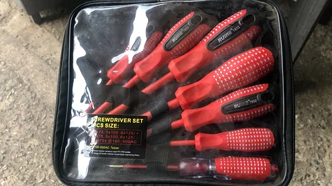Insulated screwdriver set, 7 piece, with mains voltage tester, zip case