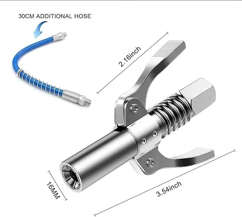 Locking grease coupler, 16 mm, high pressure, with hose extension