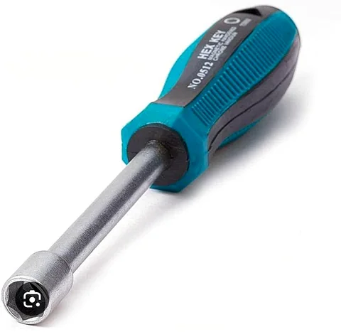 Nut driver with hex socket end, chrome-vanadium, soft-grip handle