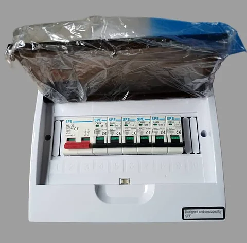 Surface consumer unit, 10 way, with main switch and miniature circuit breakers