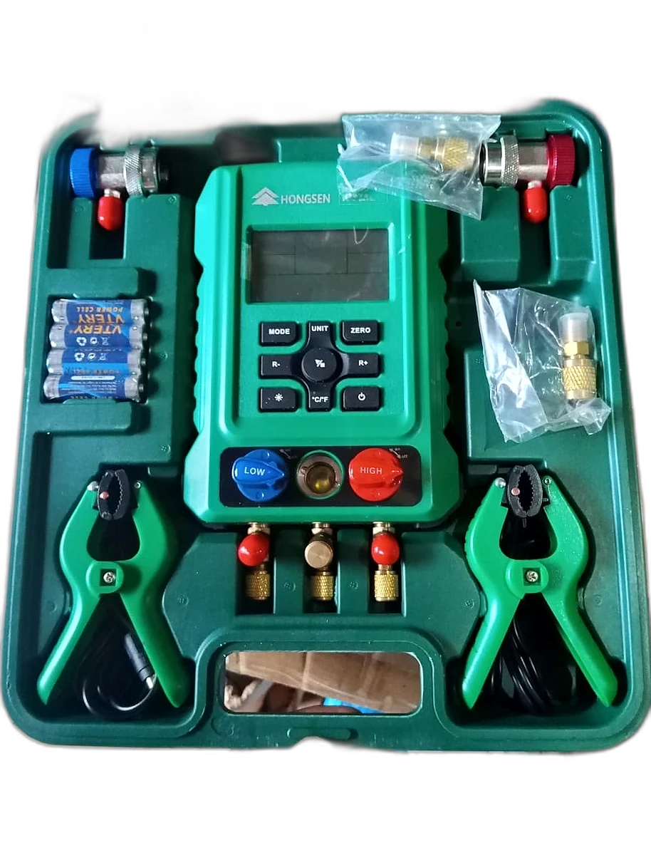 Hongsen digital refrigerant manifold gauge set with pipe-clamp probes